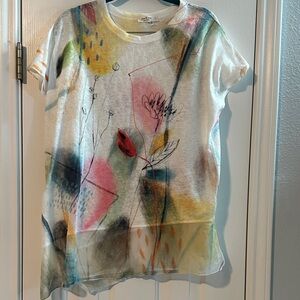 Jess & Jane Abstract Floral Print Blouse Asymmetrical Lightweight Artsy Large